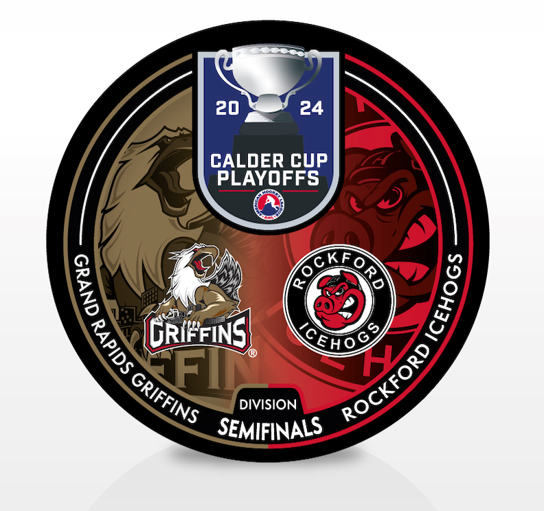Grand Rapids Griffins vs Rockford Icehogs 2024 Calder Cup Playoffs Dueling Souvenir Puck