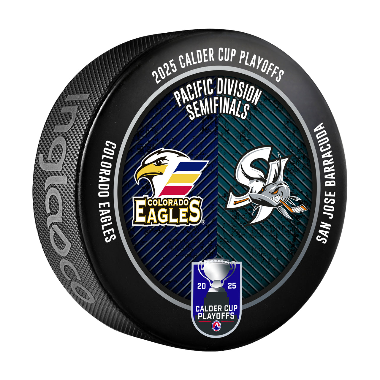 Colorado Eagles vs San Jose Barracuda 2025 Calder Cup Playoffs Dueling Souvenir Puck