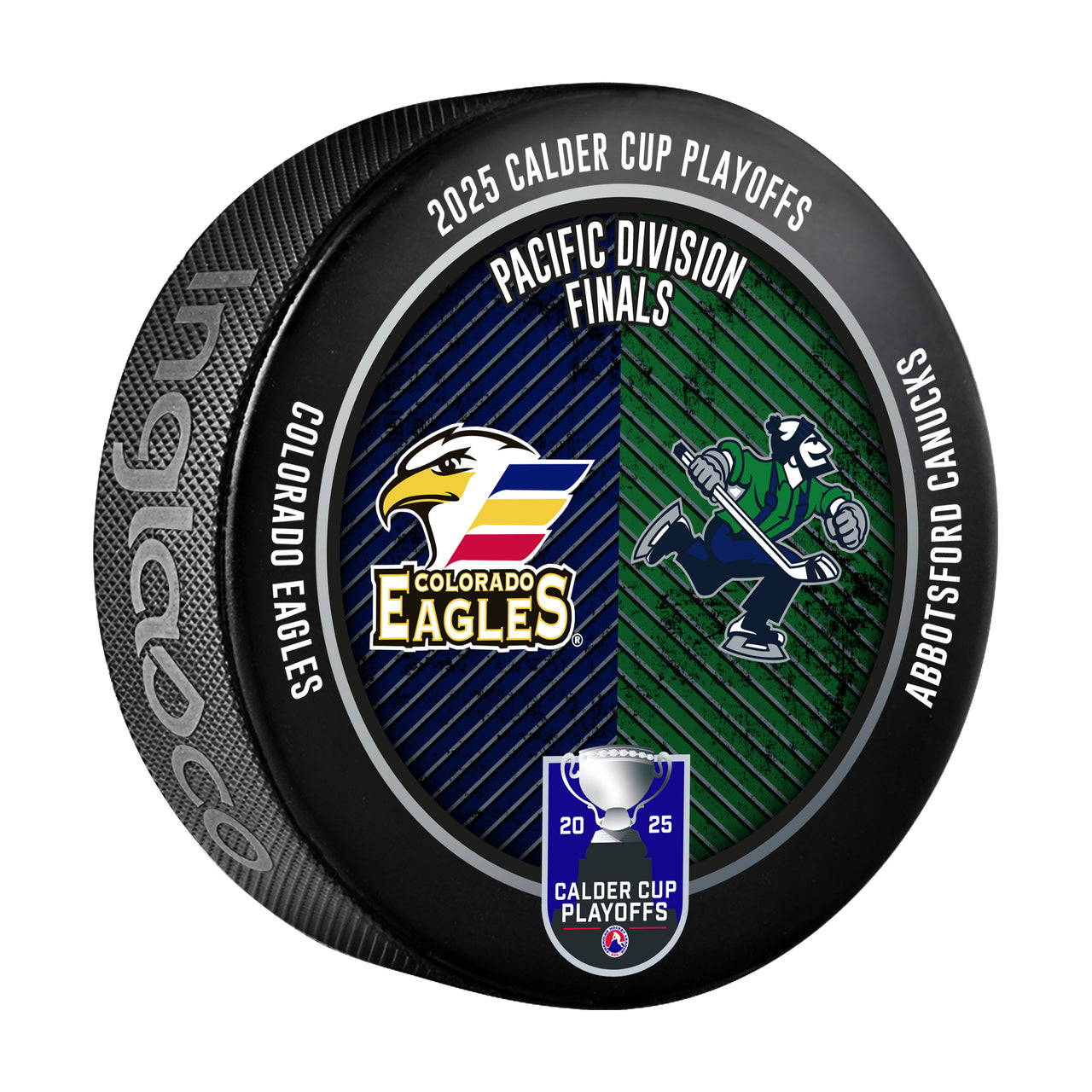 Colorado Eagles vs Abbotsford Canucks 2025 Calder Cup Playoffs Dueling Souvenir Puck
