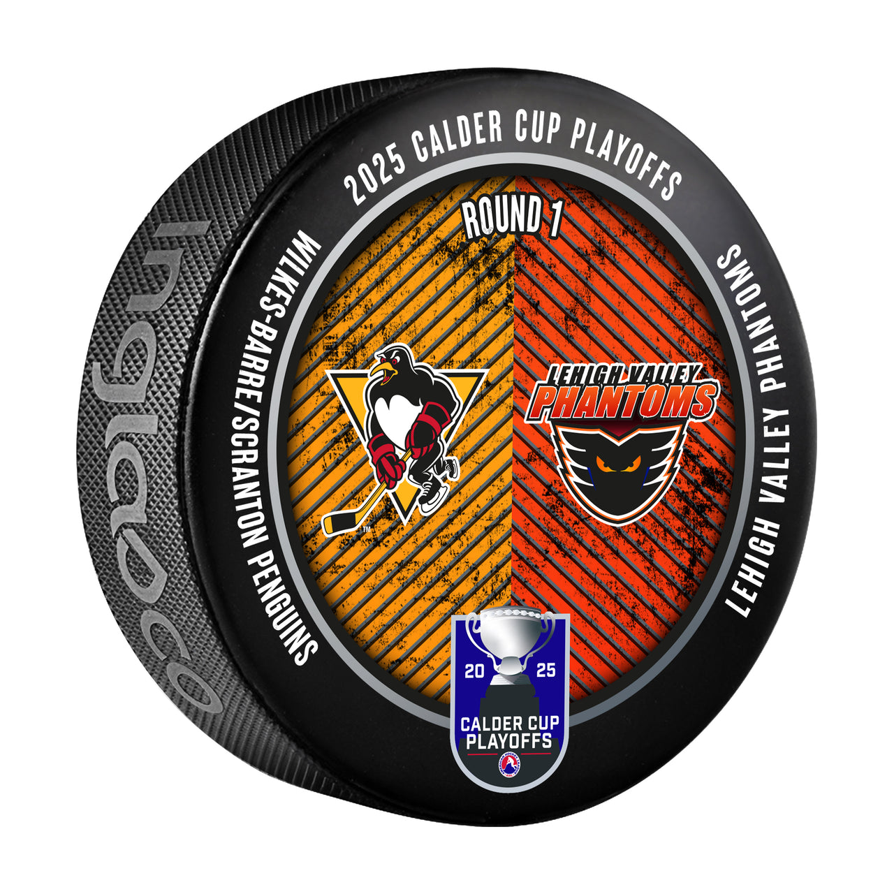 Wilkes-Barre/Scranton Penguins vs Lehigh Valley Phantoms 2025 Calder Cup Playoffs Dueling Souvenir Puck