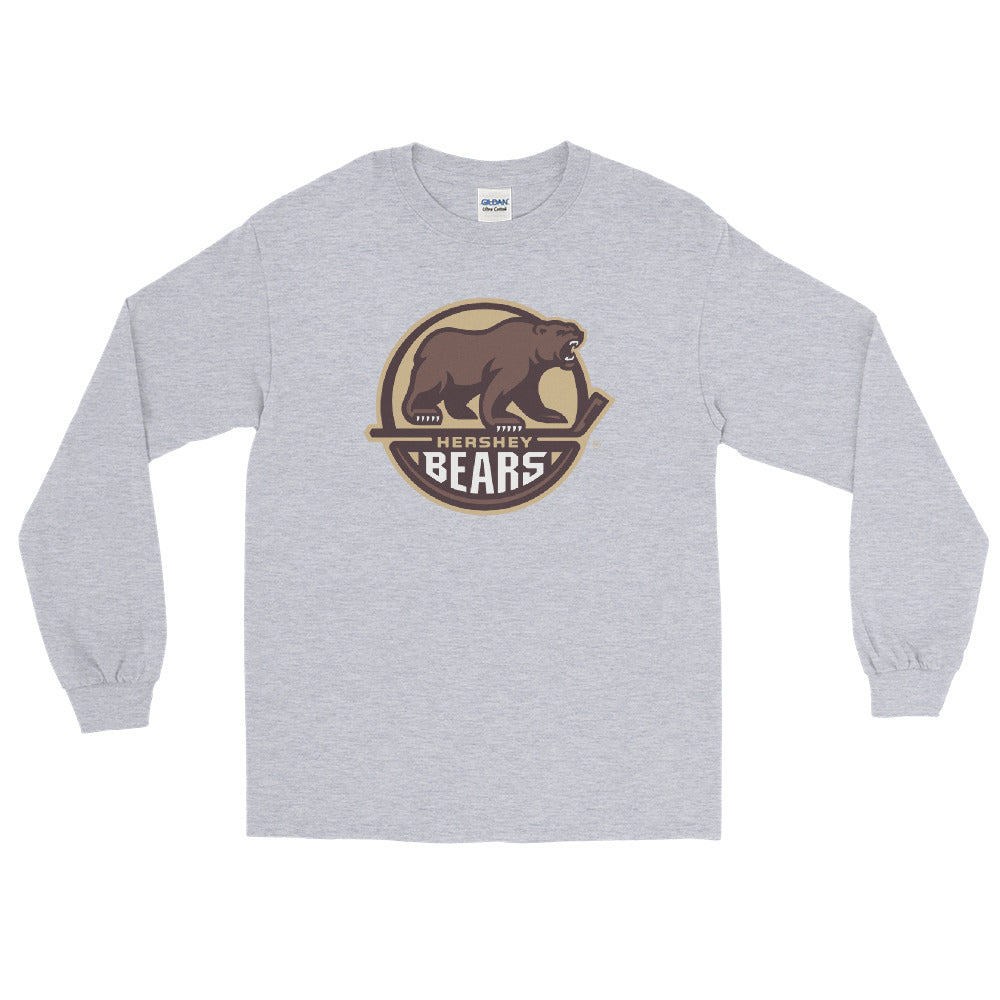 Hershey Bears Adult Primary Logo Long Sleeve Shirt (Sidewalk Sale, Grey, Medium)