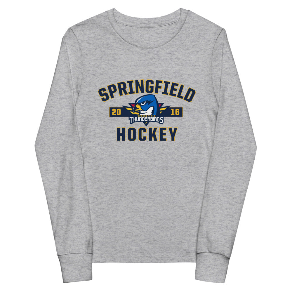 Springfield Thunderbirds Established Logo Youth Long Sleeve T-Shirt (Sidewalk Sale, Grey, Youth Small)