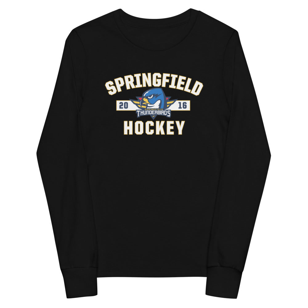 Springfield Thunderbirds Established Logo Youth Long Sleeve T-Shirt (Sidewalk Sale, Black, Youth Medium)