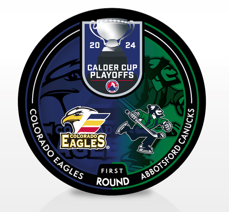 Colorado Eagles vs Abbotsford Canucks 2024 Calder Cup Playoffs Dueling Souvenir Puck