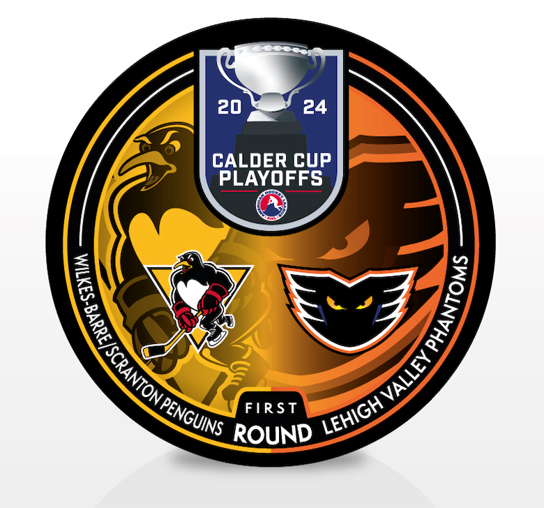 Wilkes-Barre/Scranton Penguins vs Lehigh Valley Phantom 2024 Calder Cup Playoffs Dueling Souvenir Puck