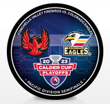 Coachella Valley Firebirds vs Colorado Eagles 2023 Calder Cup Playoffs Dueling Souvenir Puck