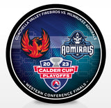 Coachella Valley Firebirds vs. Milwaukee Admirals 2023 Calder Cup Playoffs Dueling Souvenir Puck