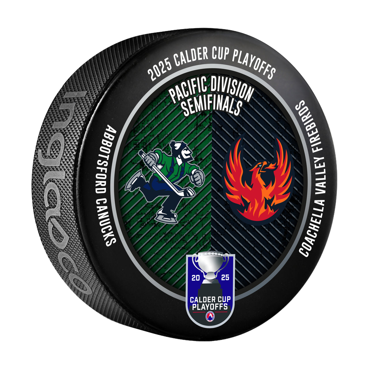 Abbotsford Canucks vs Coachella Valley Firebirds 2025 Calder Cup Playoffs Dueling Souvenir Puck