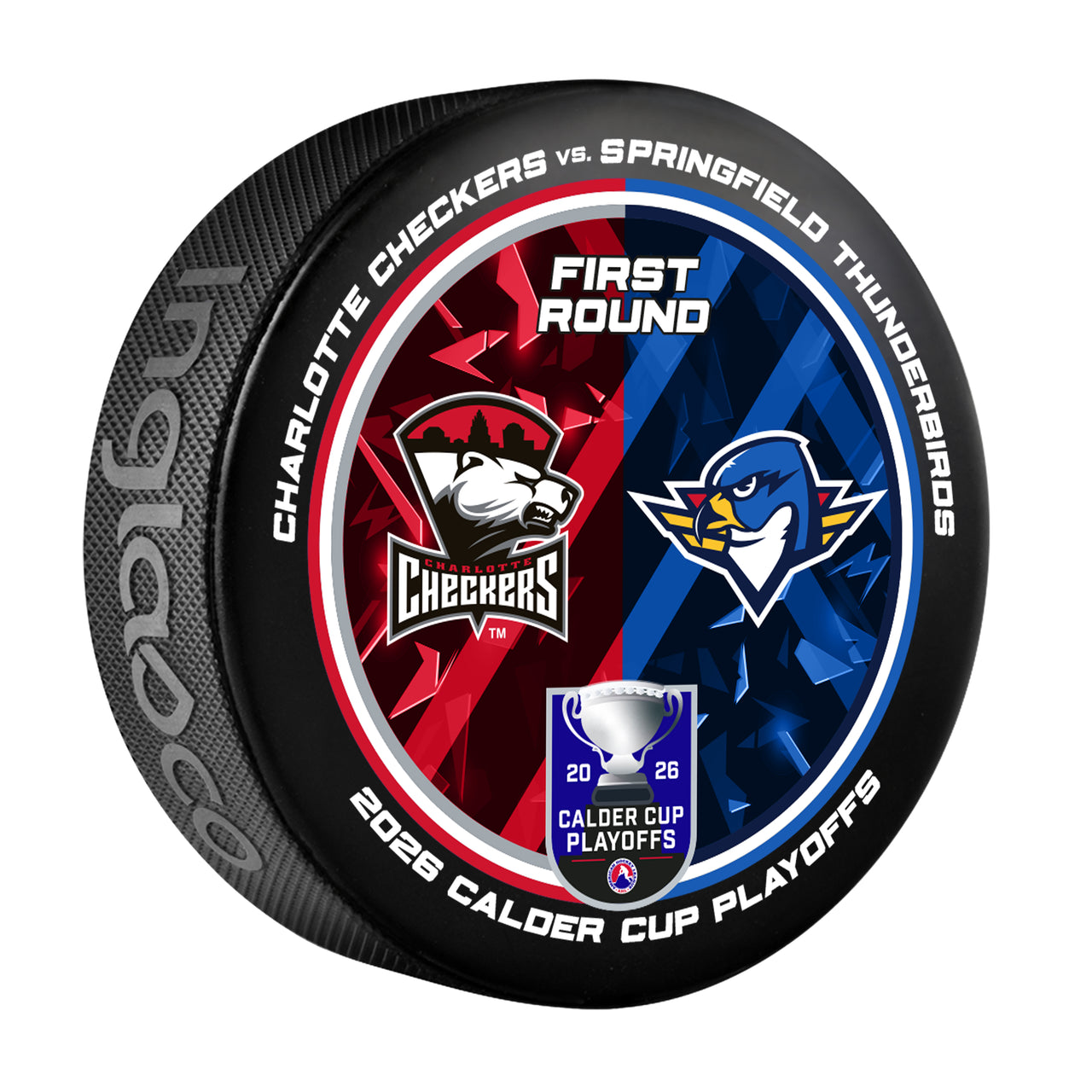 Springfield Thunderbirds vs Charlotte Checkers 2026 Calder Cup Playoffs Dueling Souvenir Puck