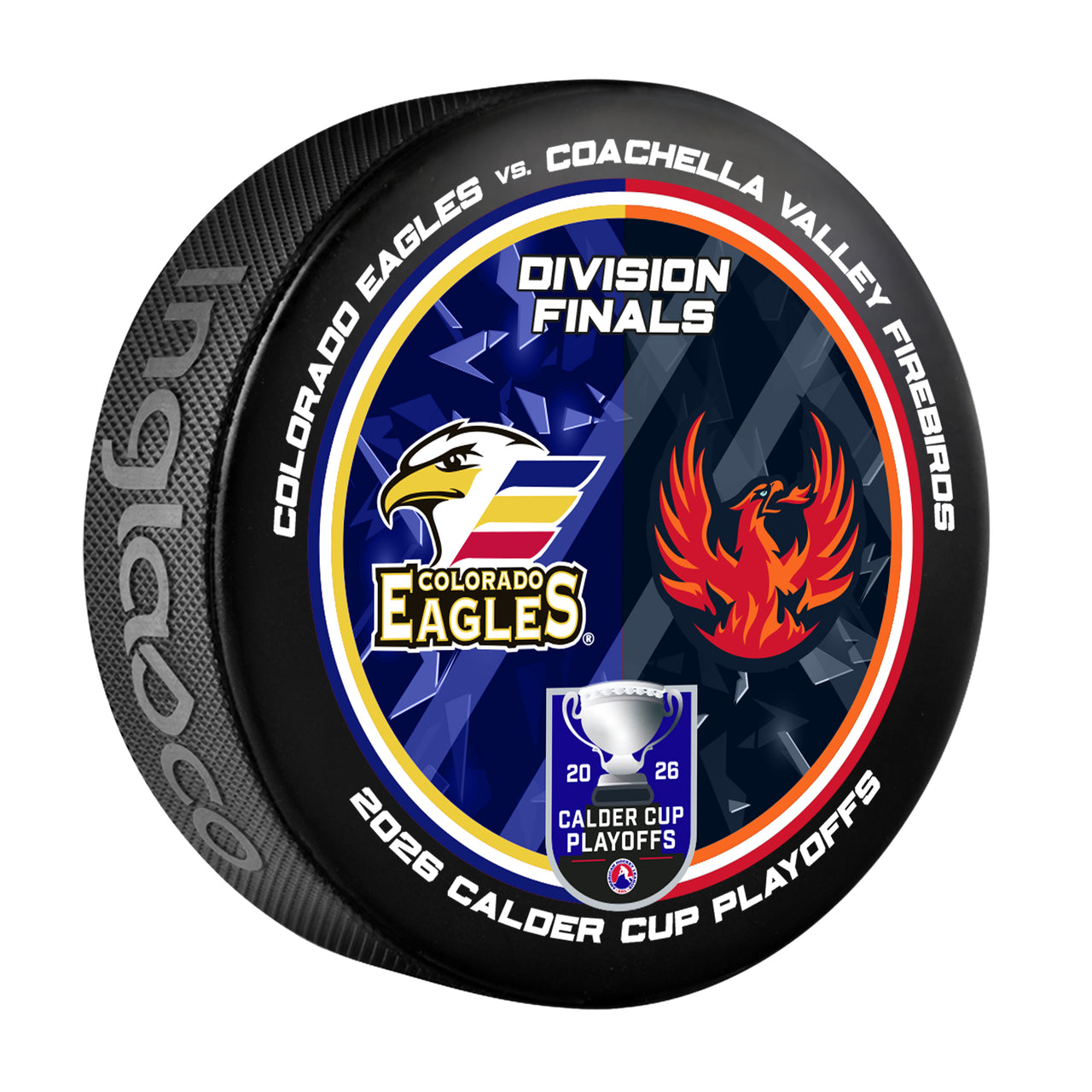 Colorado Eagles vs Coachella Valley Firebirds 2026 Calder Cup Playoffs Dueling Souvenir Puck
