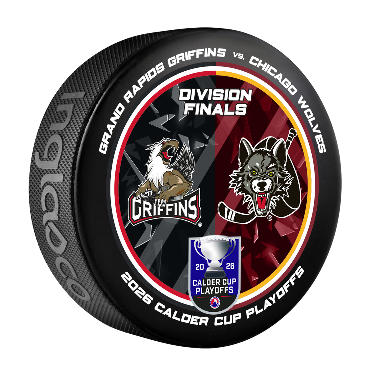 Grand Rapids Griffins vs Chicago Wolves 2026 Calder Cup Playoffs Dueling Souvenir Puck