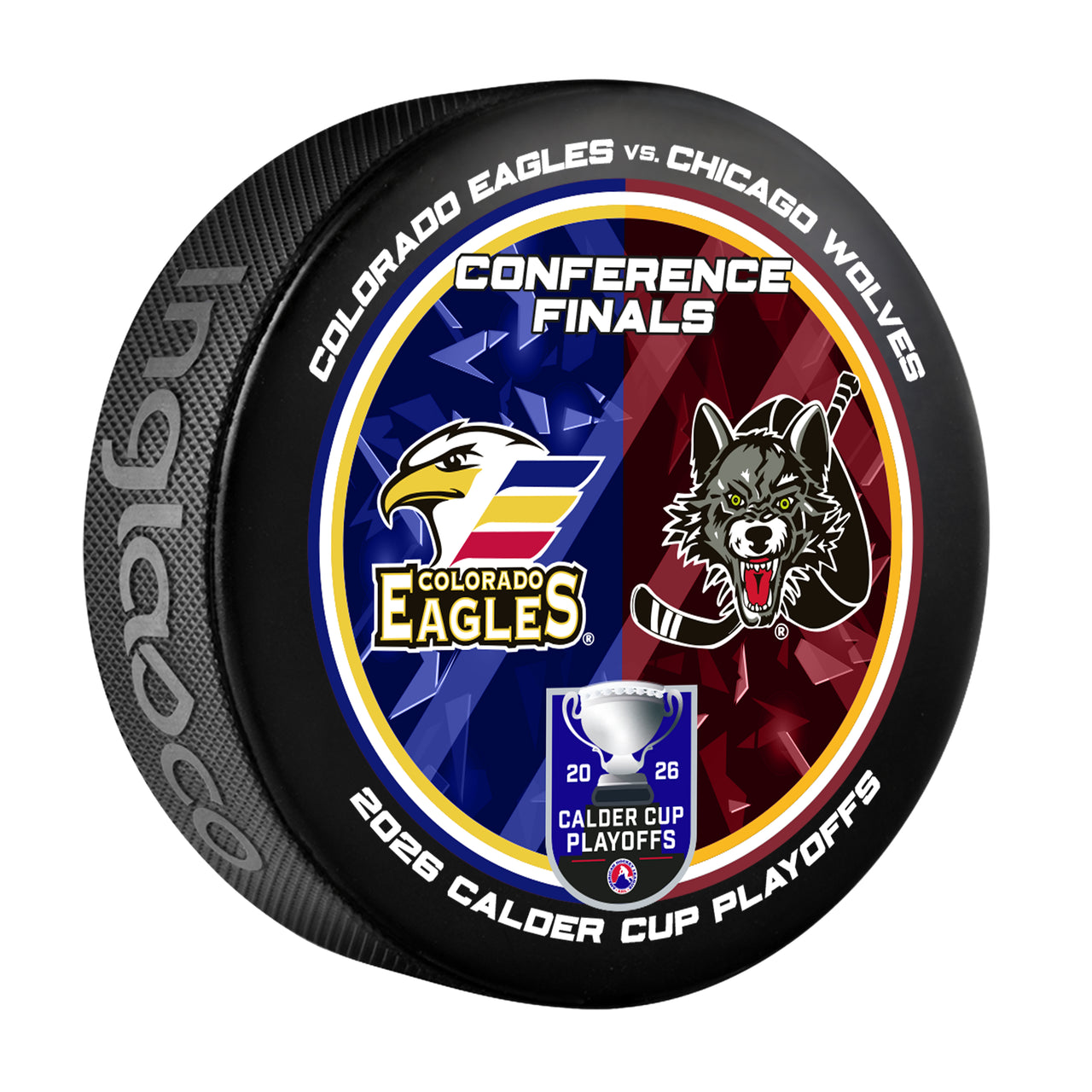 Colorado Eagles vs Chicago Wolves 2026 Calder Cup Playoffs Dueling Souvenir Puck