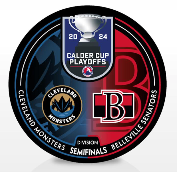 Cleveland Monsters vs Belleville Senators 2024 Calder Cup Playoffs Dueling Souvenir Puck