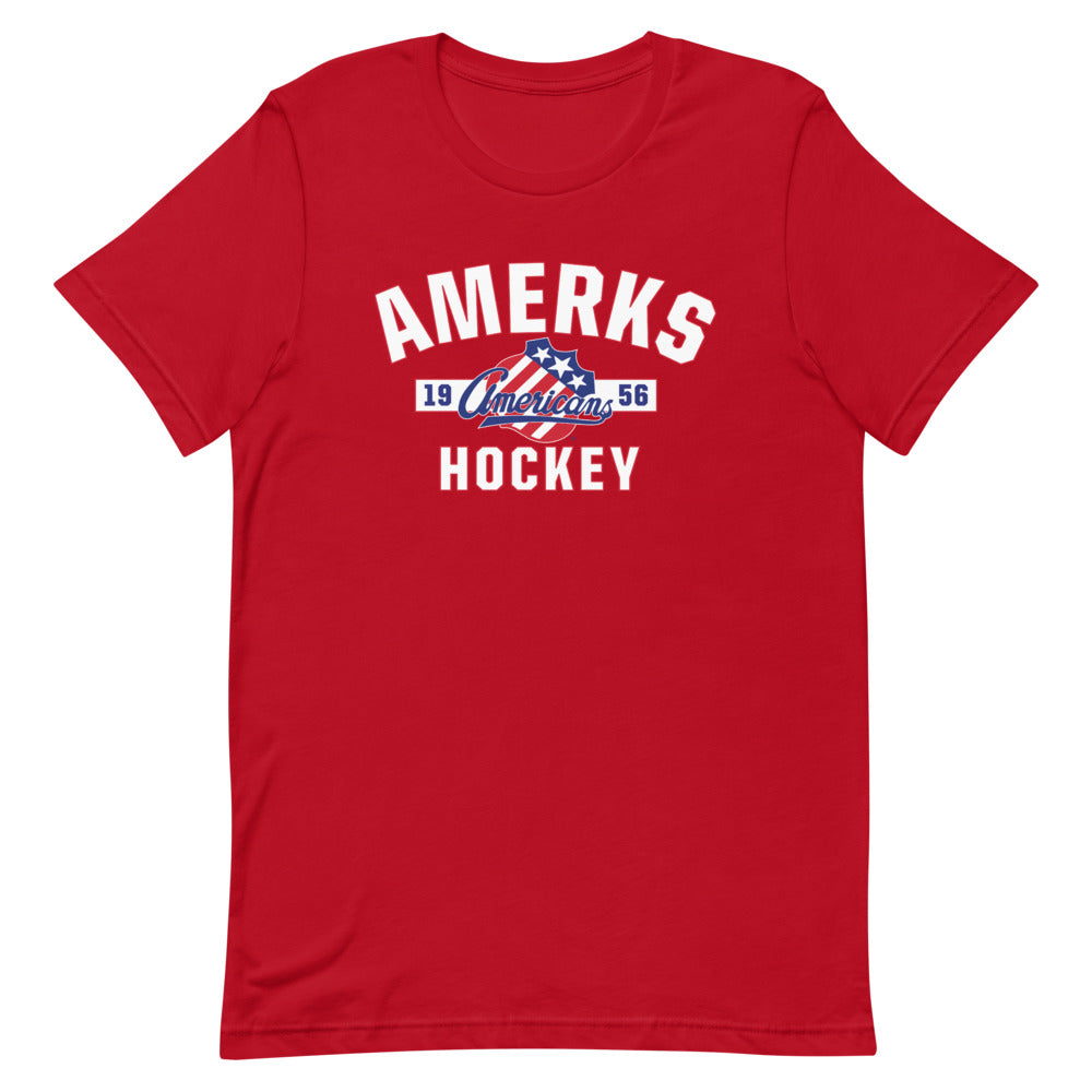 Rochester Americans Adult Established Short-Sleeve T-Shirt (Sidewalk Sale, Red, Large)
