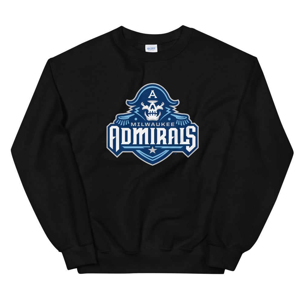 Milwaukee Admirals Adult Primary Logo Crewneck Sweatshirt (Sidewalk Sale, Black, Large)