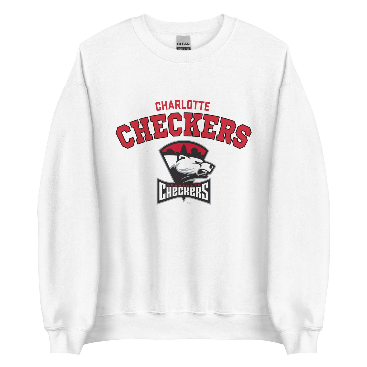 Charlotte Checkers Adult Arch Crewneck Sweatshirt (Sidewalk Sale, White, Medium)