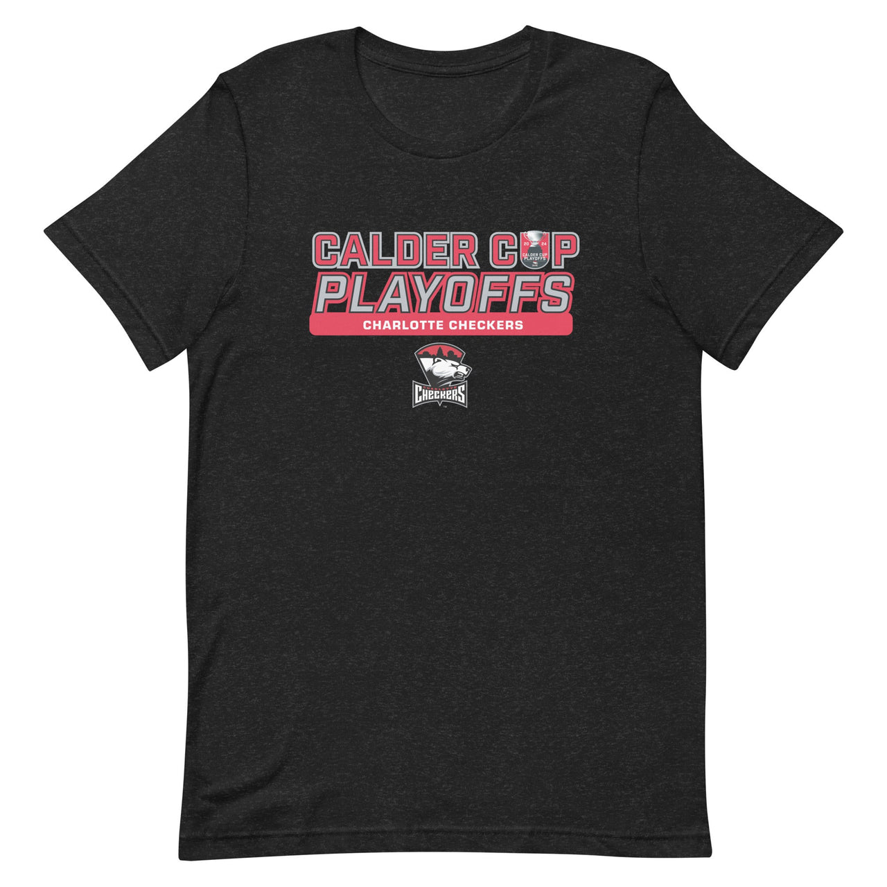 Charlotte Checkers 2024 Calder Cup Playoffs Adult Premium Tee (Sidewalk Sale, Black Heather, 2XL)