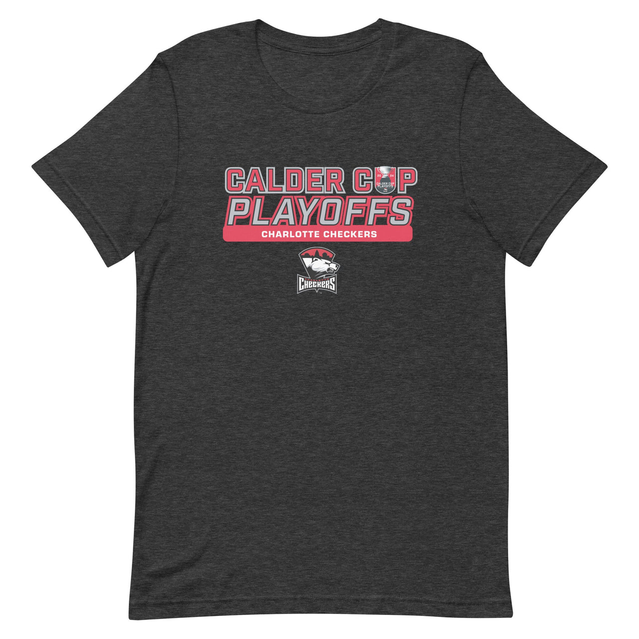 Charlotte Checkers 2024 Calder Cup Playoffs Adult Premium Tee (Sidewalk Sale, Heather Grey, 2XL)