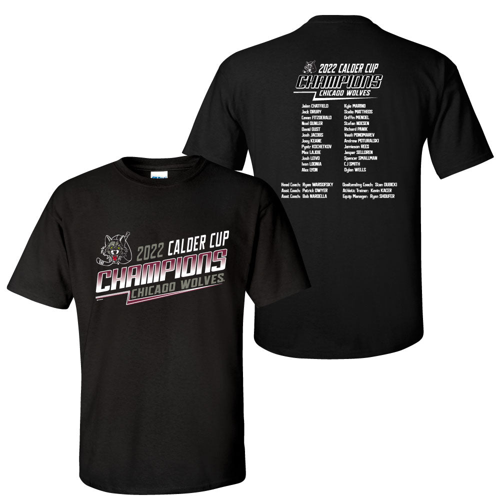 Chicago Wolves 2022 Calder Cup Champions Adult Short Sleeve Roster T-Shirt