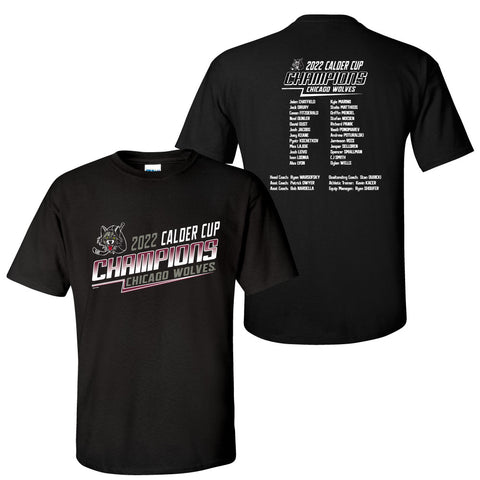 Chicago Wolves 2022 Calder Cup Champions Adult Short Sleeve Roster T-Shirt