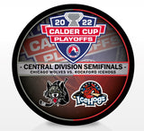 Rockford IceHogs vs. Chicago Wolves 2022 Calder Cup Playoffs Dueling Souvenir Puck