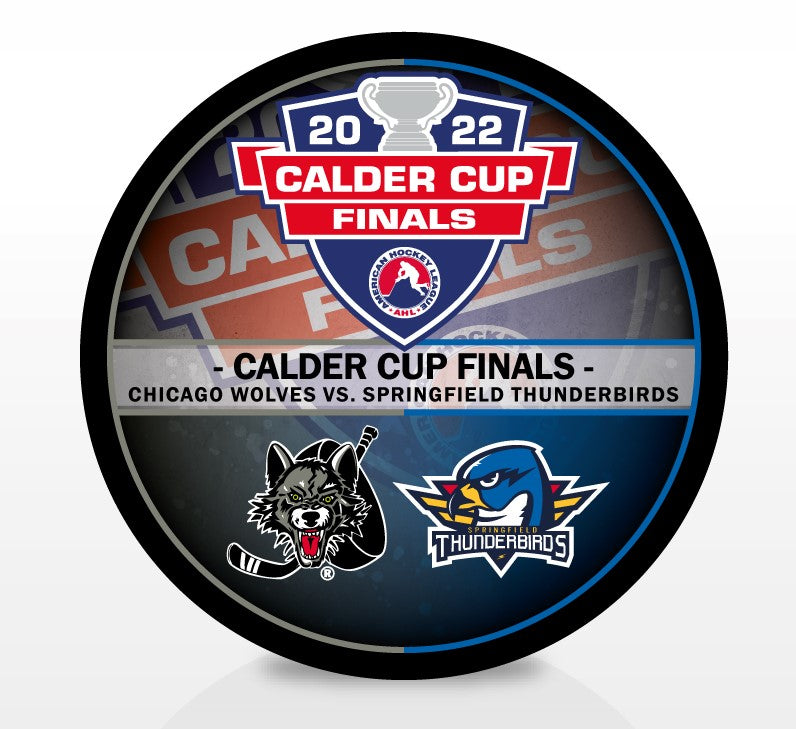 Chicago Wolves vs. Springfield Thunderbirds 2022 Calder Cup Finals Dueling Souvenir Puck