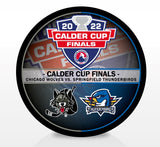 Chicago Wolves vs. Springfield Thunderbirds 2022 Calder Cup Finals Dueling Souvenir Puck