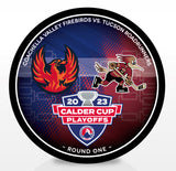 Coachella Valley Firebirds vs Tucson Roadrunners 2023 Calder Cup Playoffs Dueling Souvenir Puck