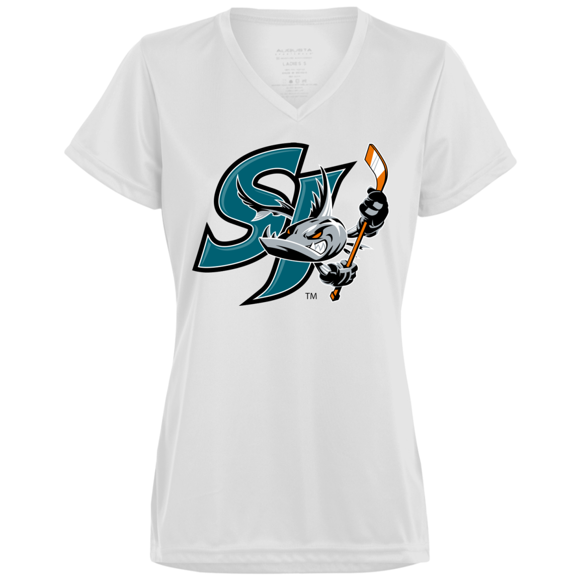 San Jose Barracuda Primary Logo Ladies' Wicking T-Shirt (Sidewalk Sale, White, XS)