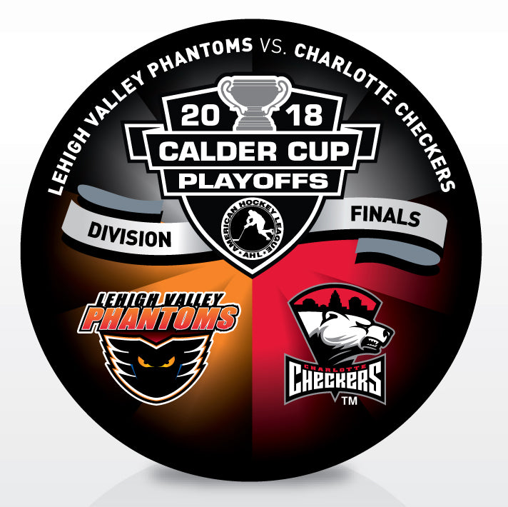 Lehigh Valley Phantoms vs Charlotte Checkers 2018 Calder Cup Playoffs Dueling Souvenir Puck
