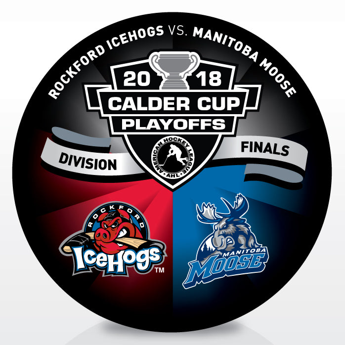 Manitoba Moose vs Rockford IceHogs 2018 Calder Cup Playoffs Dueling Souvenir Puck