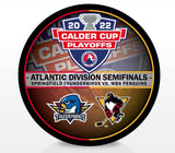 Wilkes-Barre/Scranton Penguins vs Springfield Thunderbirds 2022 Calder Cup Playoffs Dueling Souvenir Puck