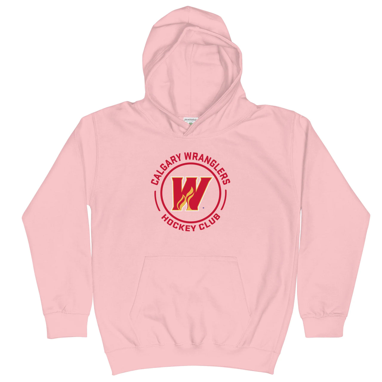 Calgary Wranglers Youth Faceoff Pullover Hoodie (Sidewalk Sale, Pink, Medium)