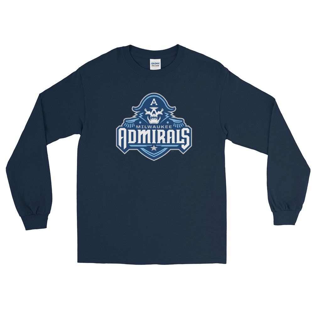 Milwaukee Admirals Adult Primary Logo Long Sleeve Shirt (Sidewalk Sale, Navy, Small)