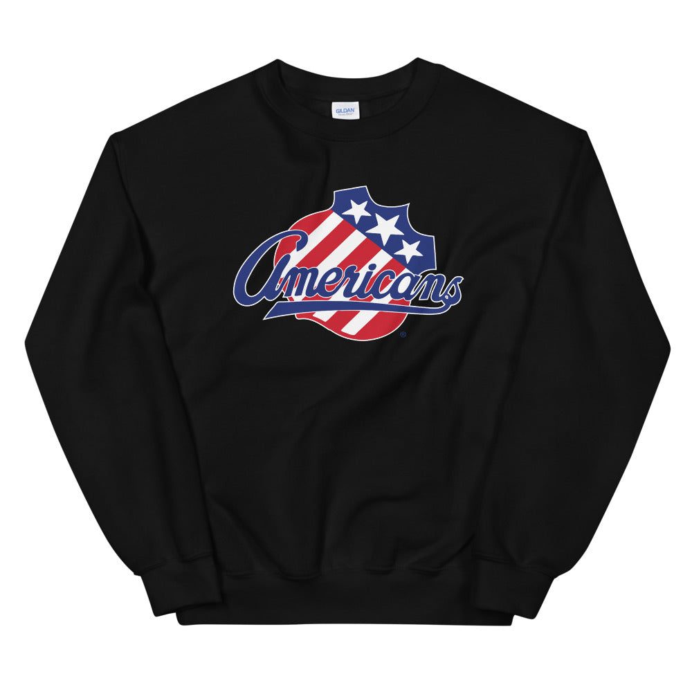 Rochester Americans Adult Primary Logo Crewneck Sweatshirt (Sidewalk Sale, Black, Medium)