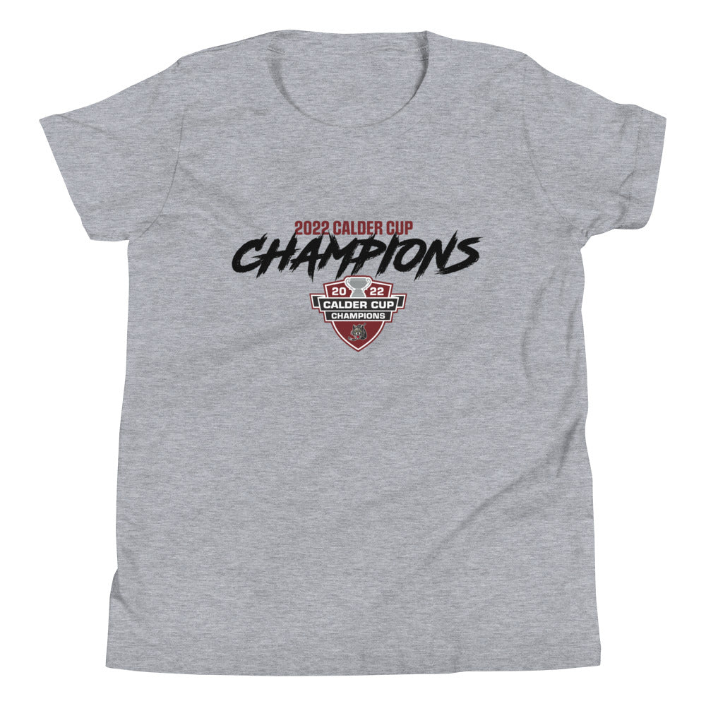 Chicago Wolves 2022 Calder Cup Champions Youth Script Short Sleeve T-Shirt