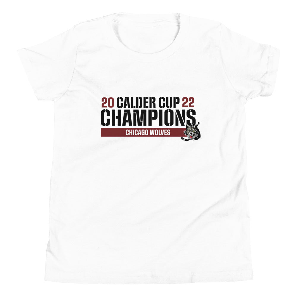 Chicago Wolves 2022 Calder Cup Champions Raise the Bar Youth Short Sleeve T-Shirt