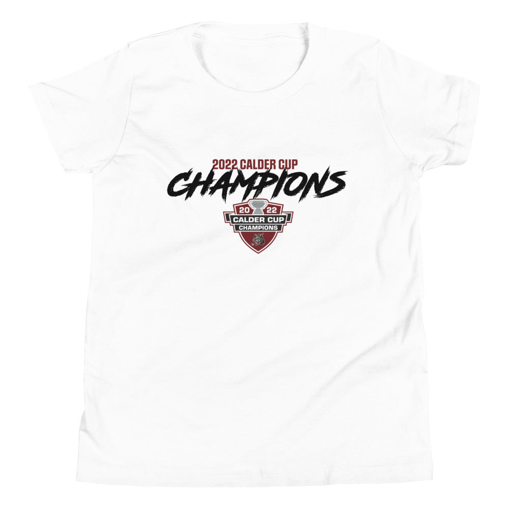 Chicago Wolves 2022 Calder Cup Champions Youth Script Short Sleeve T-Shirt
